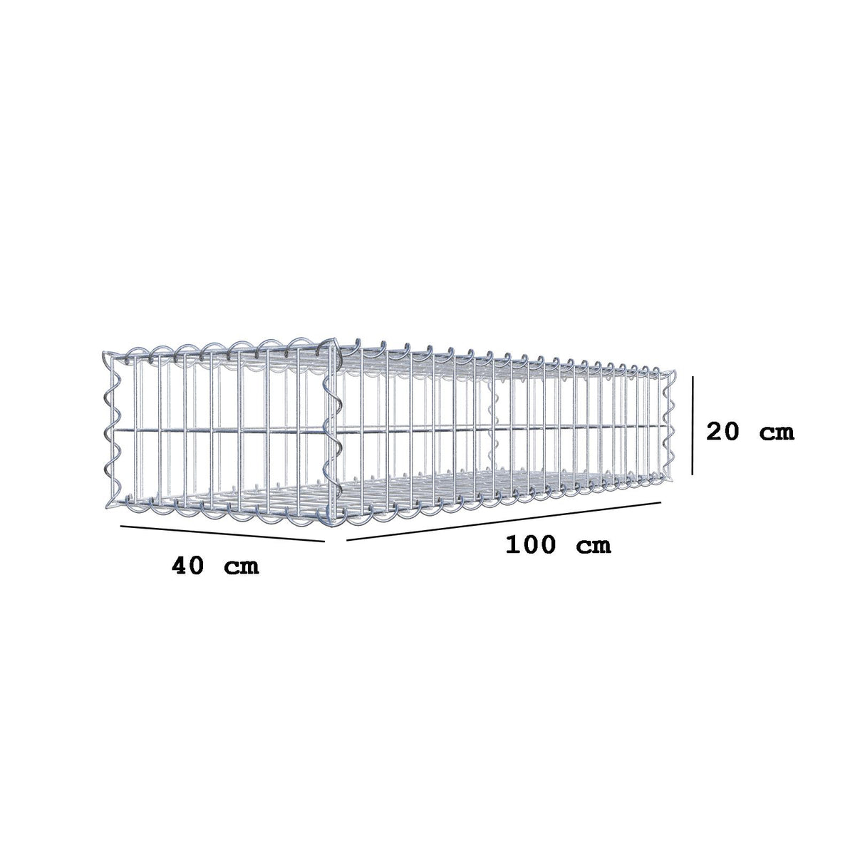 Gabion 100 cm x 20 cm x 40 cm (L x H x D), maskstorlek 5 cm x 10 cm, spiral