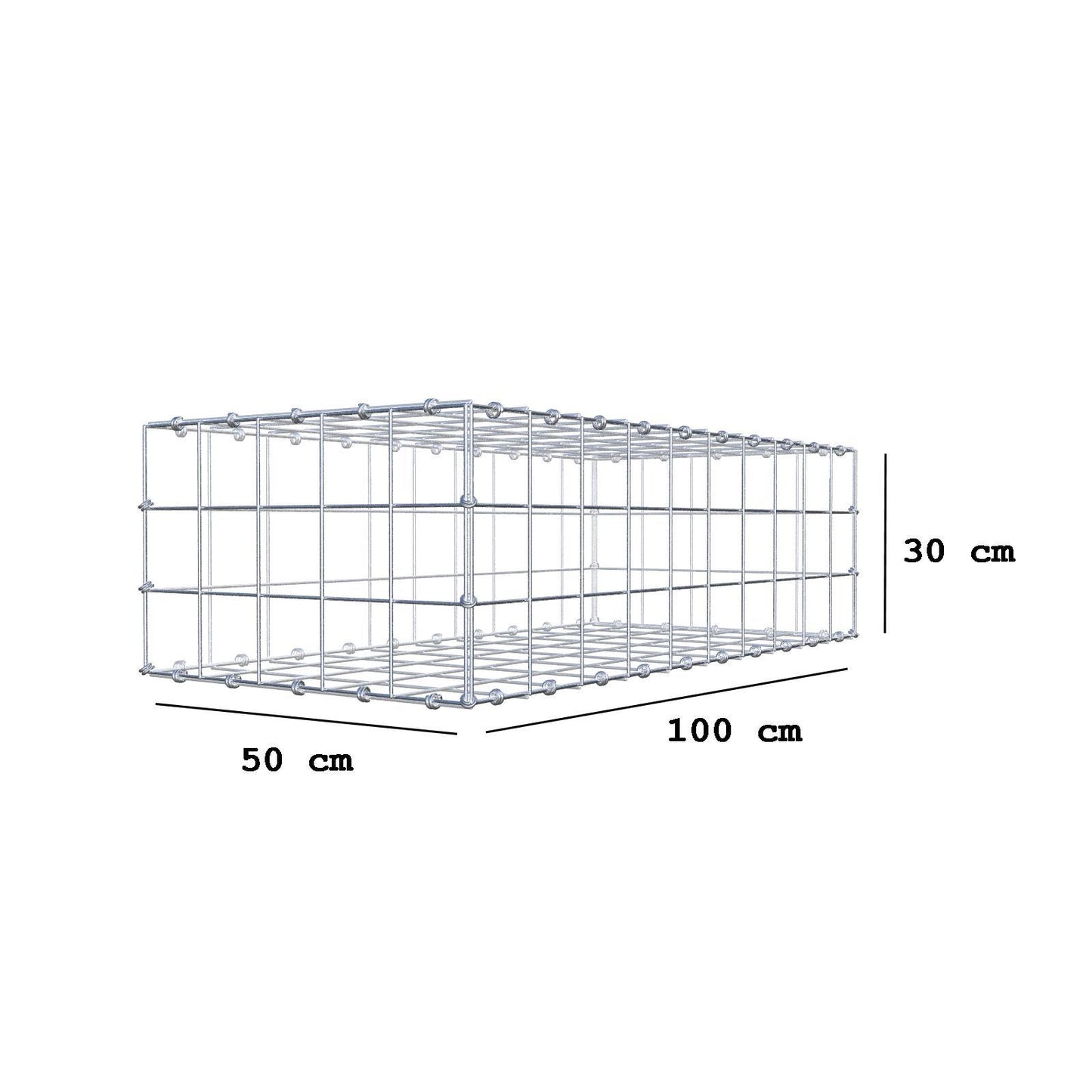 Gabion 100 cm x 30 cm x 50 cm (L x H x D), mesh size 10 x 10 cm, spiral ring
