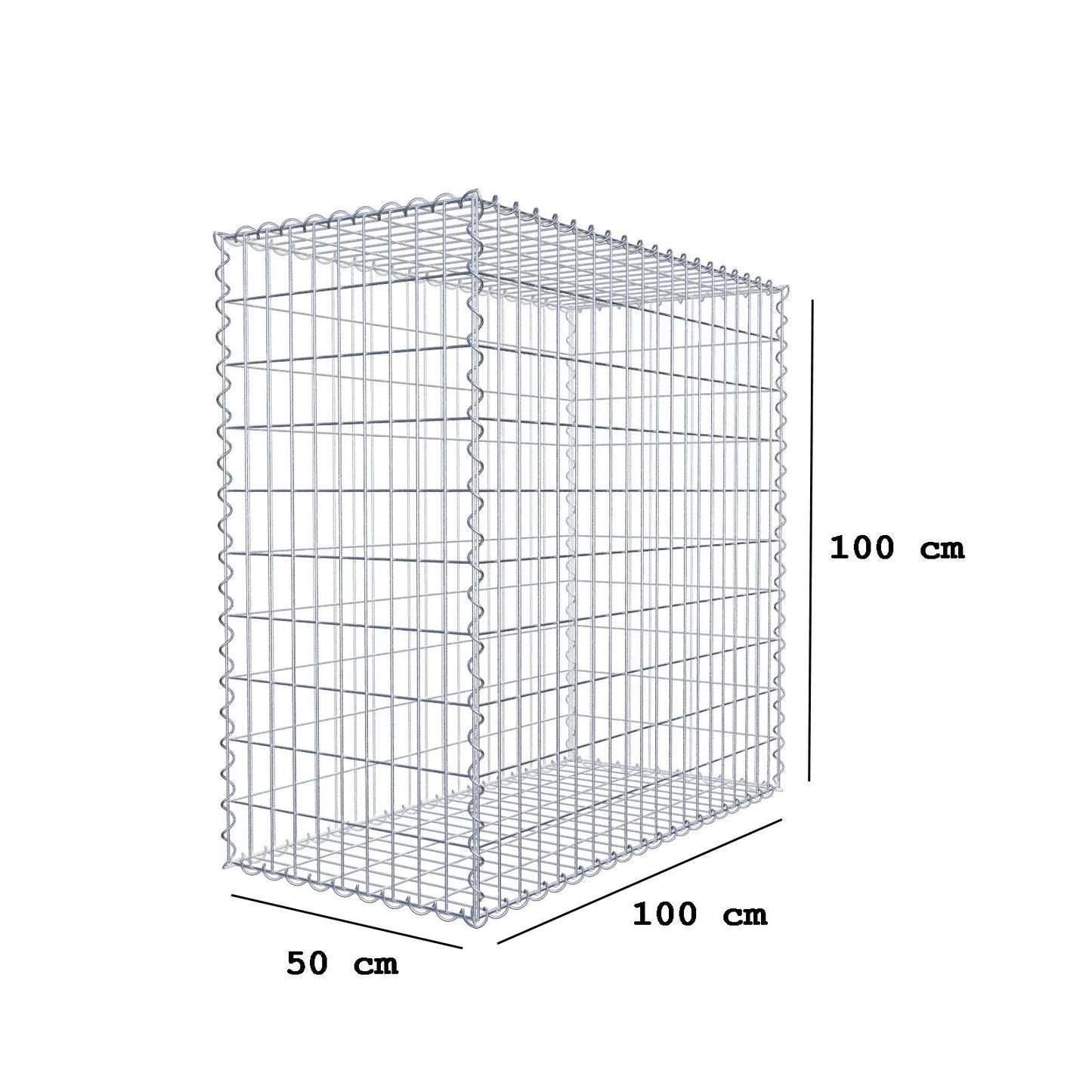 Gabione 100 cm x 100 cm x 50 cm (L x H x T), Maschenweite 5 cm x 10 cm, Spirale