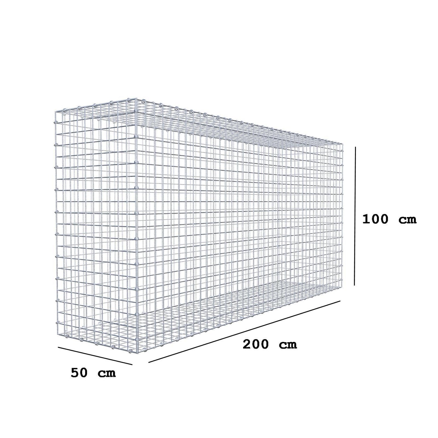 Gabione 200 cm x 100 cm x 50 cm (L x H x T), Maschenweite 5 x 5 cm, Spiralring