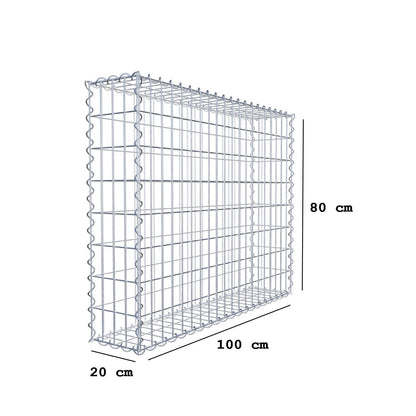 Gabion 100 cm x 80 cm x 20 cm (L x H x D), maskestørrelse 5 cm x 10 cm, spiral