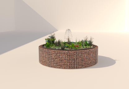 Estanque elevado de gaviones, redondo, diámetro exterior 202 cm, altura 50 cm, malla 5 x 5 cm, espesor de pared 15 cm