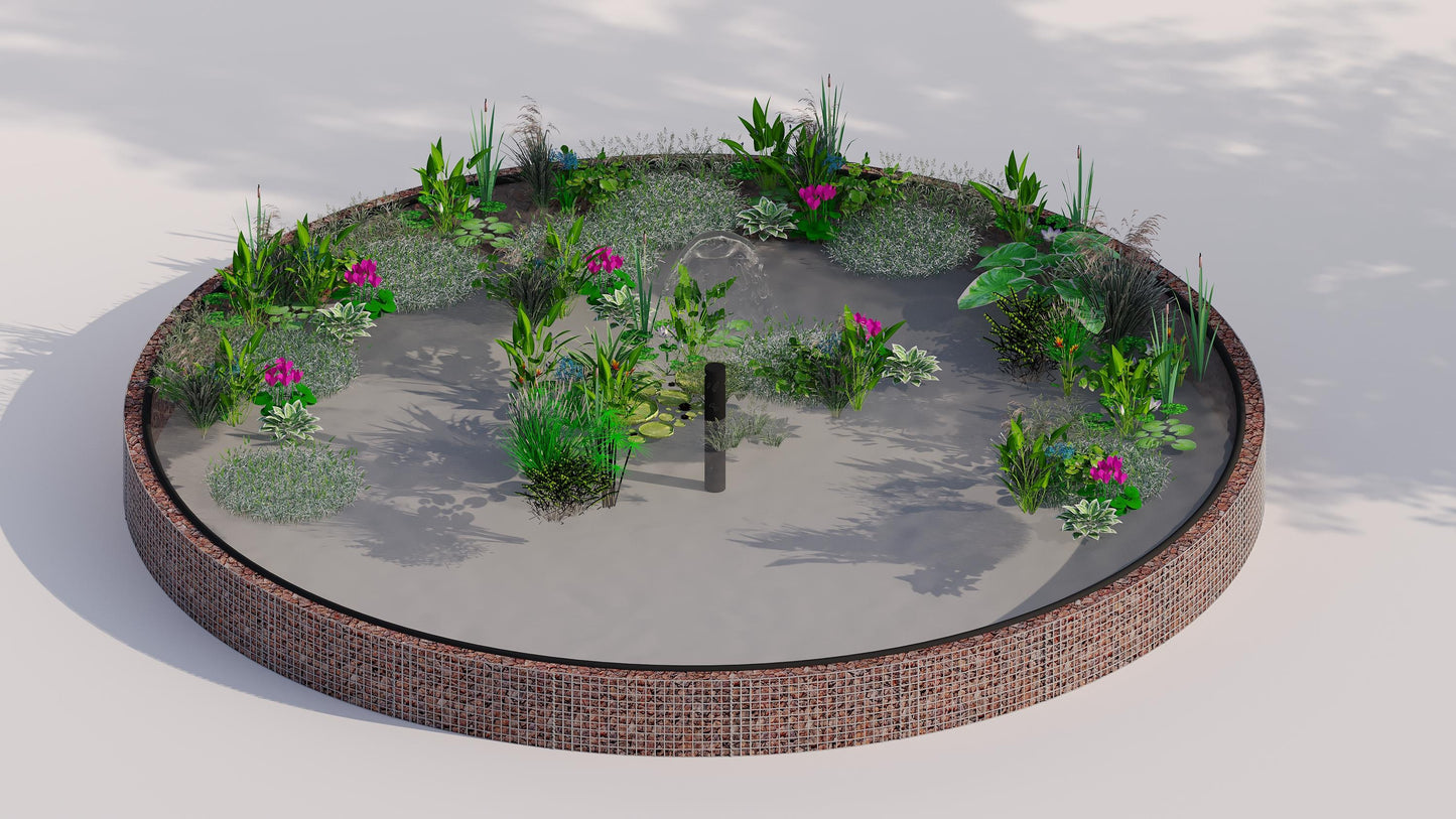 Estanque elevado de gaviones, redondo, diámetro exterior 322 cm, altura 50 cm, malla 5 x 5 cm, espesor de pared 15 cm