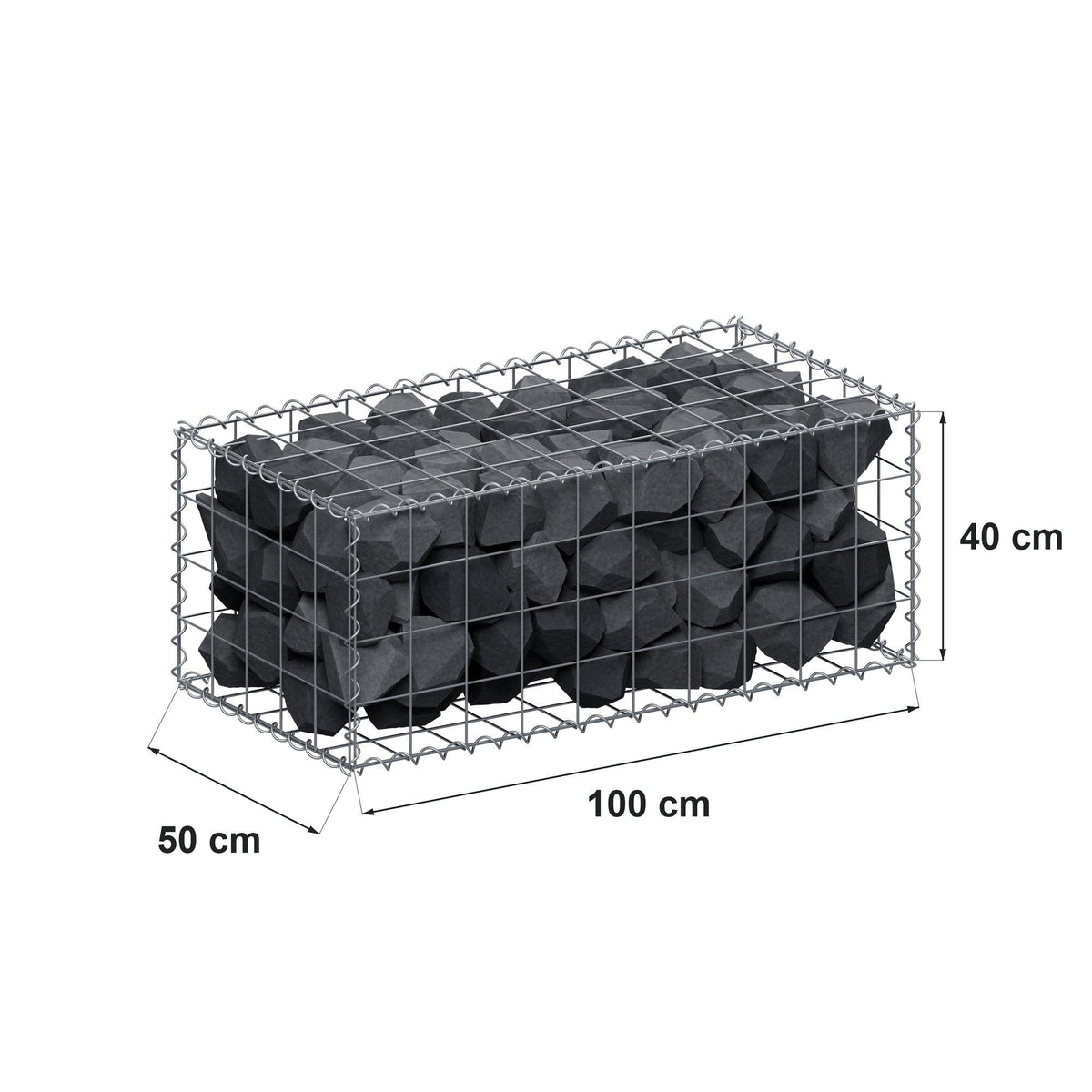 Schanskorf 100 cm x 40 cm x 50 cm (L x H x D), maaswijdte 10 cm x 10 cm, spiraalvormig