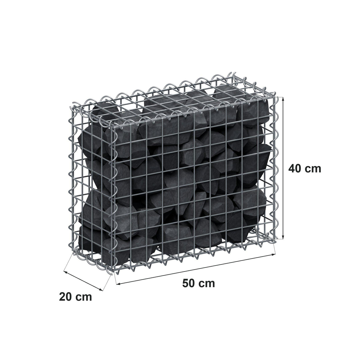 Gabion 50 cm x 40 cm x 20 cm (L x H x D), mesh size 5 cm x 5 cm, spiral
