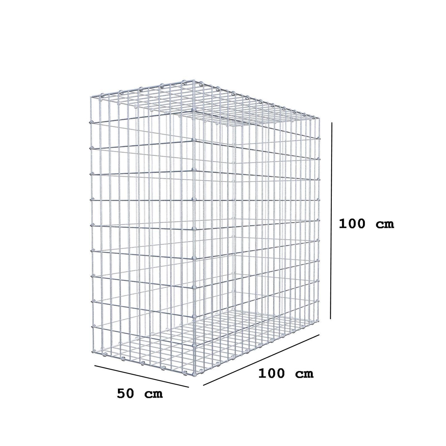 Gabião 100 cm x 100 cm x 50 cm (C x A x P), malhagem 5 x 10 cm, anel espiral