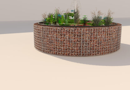 Estanque elevado de gaviones, redondo, diámetro exterior 202 cm, altura 50 cm, malla 5 x 5 cm, espesor de pared 15 cm