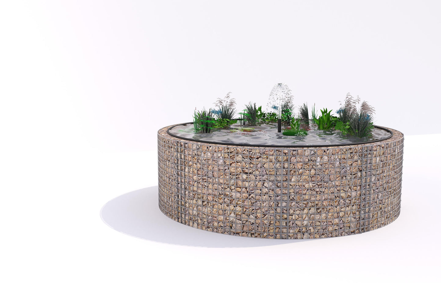 Estanque elevado de gaviones, redondo, diámetro exterior 262 cm, altura 80 cm, malla 5 x 5 cm, espesor de pared 15 cm