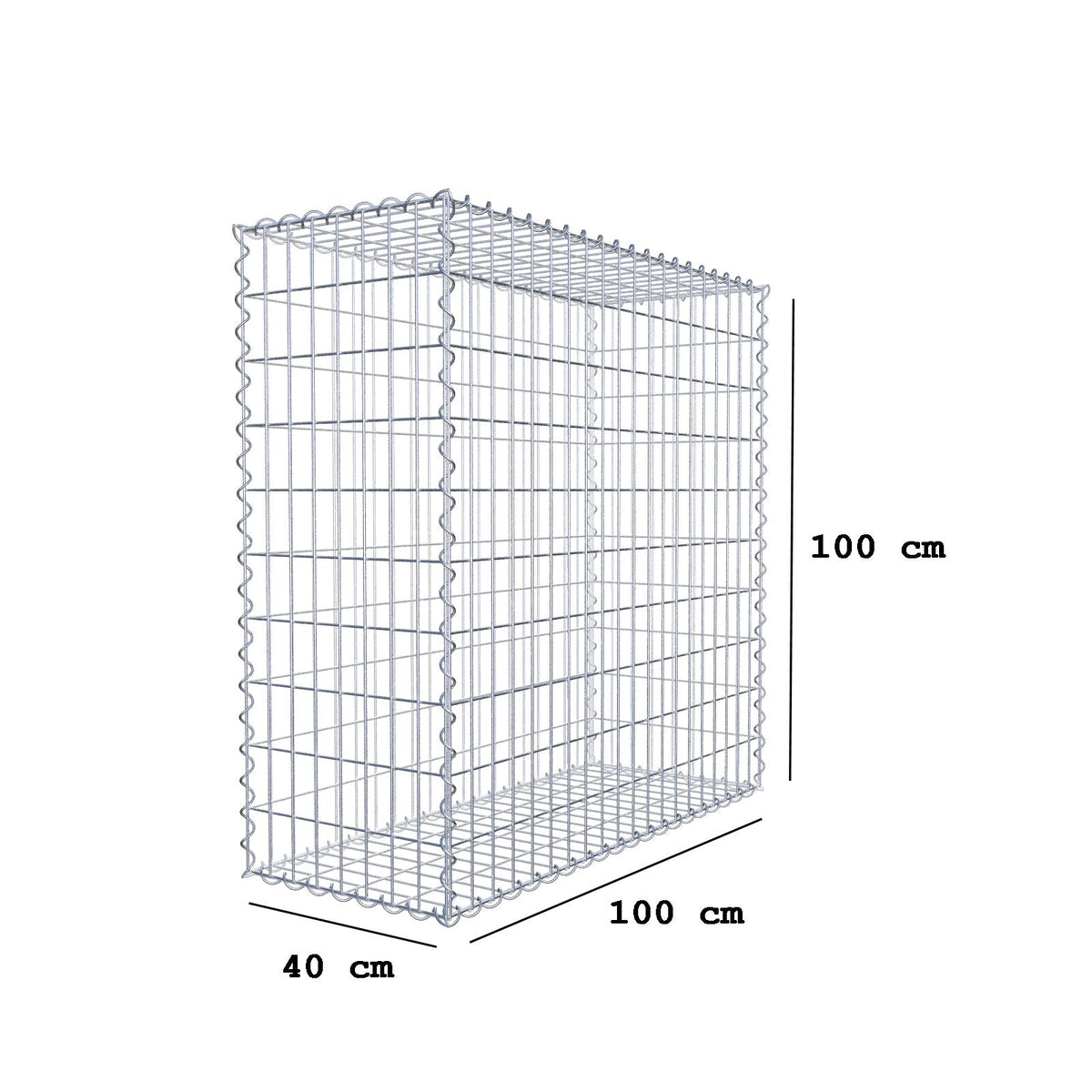 Gabbione 100 cm x 100 cm x 40 cm (L x H x P), maglia 5 cm x 10 cm, spirale