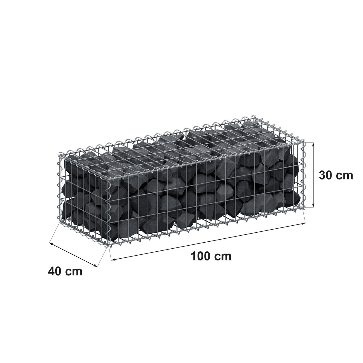Schanskorf 100 cm x 30 cm x 40 cm (L x H x D), maaswijdte 5 cm x 10 cm, spiraalvormig