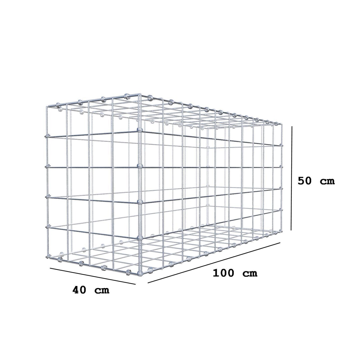 Gabião 100 cm x 50 cm x 40 cm (C x A x P), malhagem 10 x 10 cm, anel espiral
