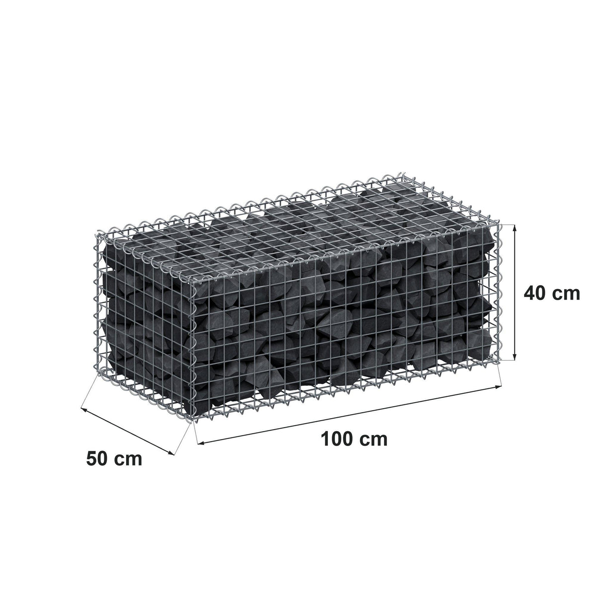 Gabione 100 cm x 40 cm x 50 cm (L x H x T), Maschenweite 5 cm x 5 cm, Spirale