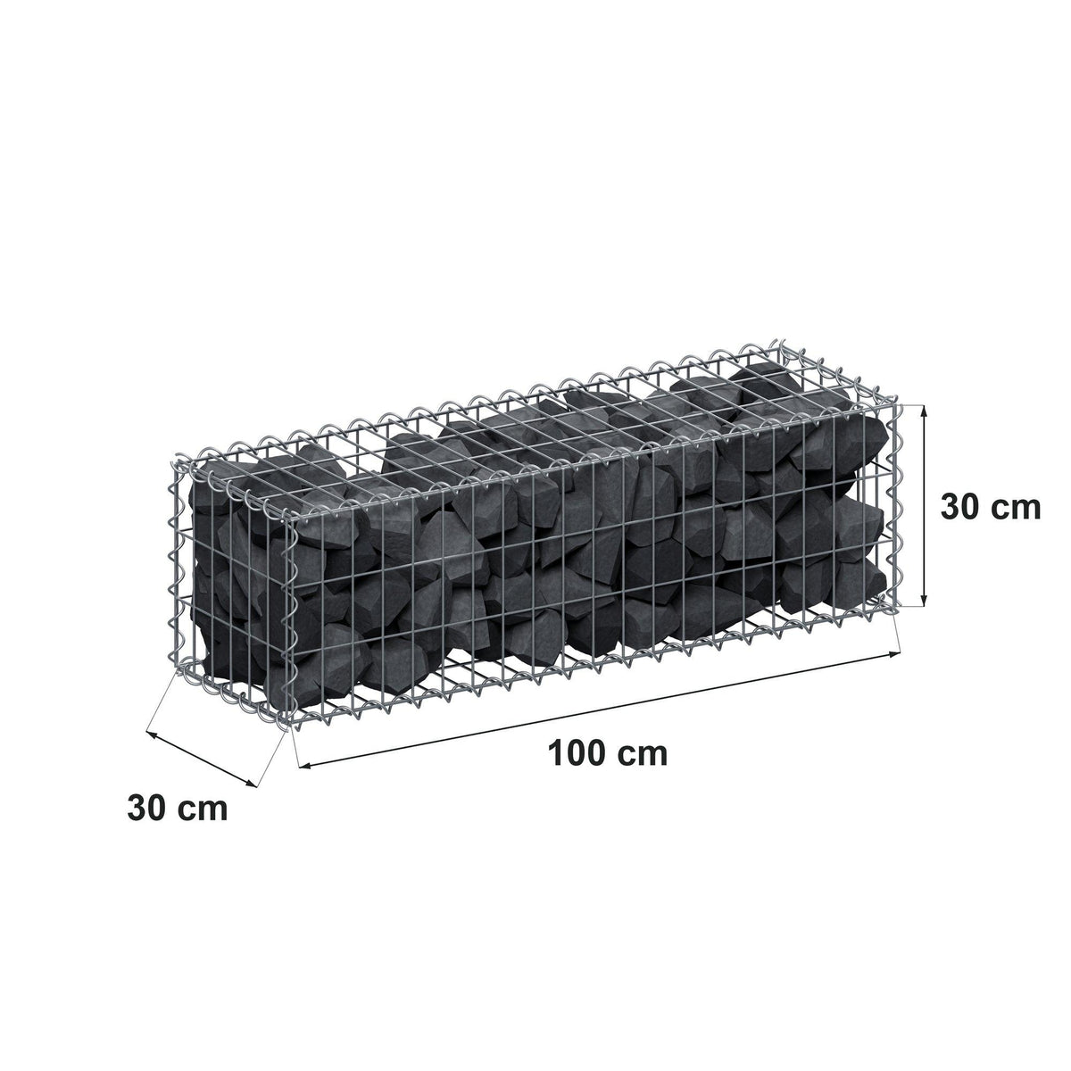 Gabion 100 cm x 30 cm x 30 cm (L x H x D), maskstorlek 5 cm x 10 cm, spiral